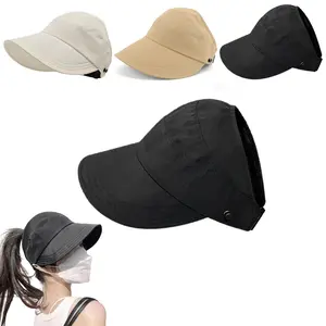 Sun Hats for Women Wide Brim UV Protection Hollow Top Sun Hat Summer Beach Packable Visor in Beige Khaki Black