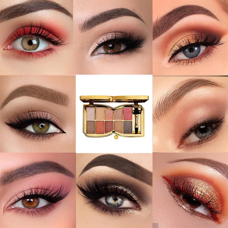 BUY Eyes Shadow Palette GET Makeup Brushes Set FREE Multi Colors Glitter Shimmer Eyes Shadow Pallet - Gold Compact Makeup Palette for Eye Shadows