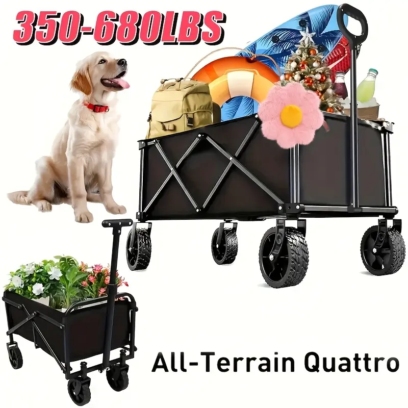 Outdoor Folding Cart - Solid Tires+360 °   Wheels, 600D Tear-Resistant Fabric, Ultimate Solution for Camping/ Holiday Shopping/ Adventures