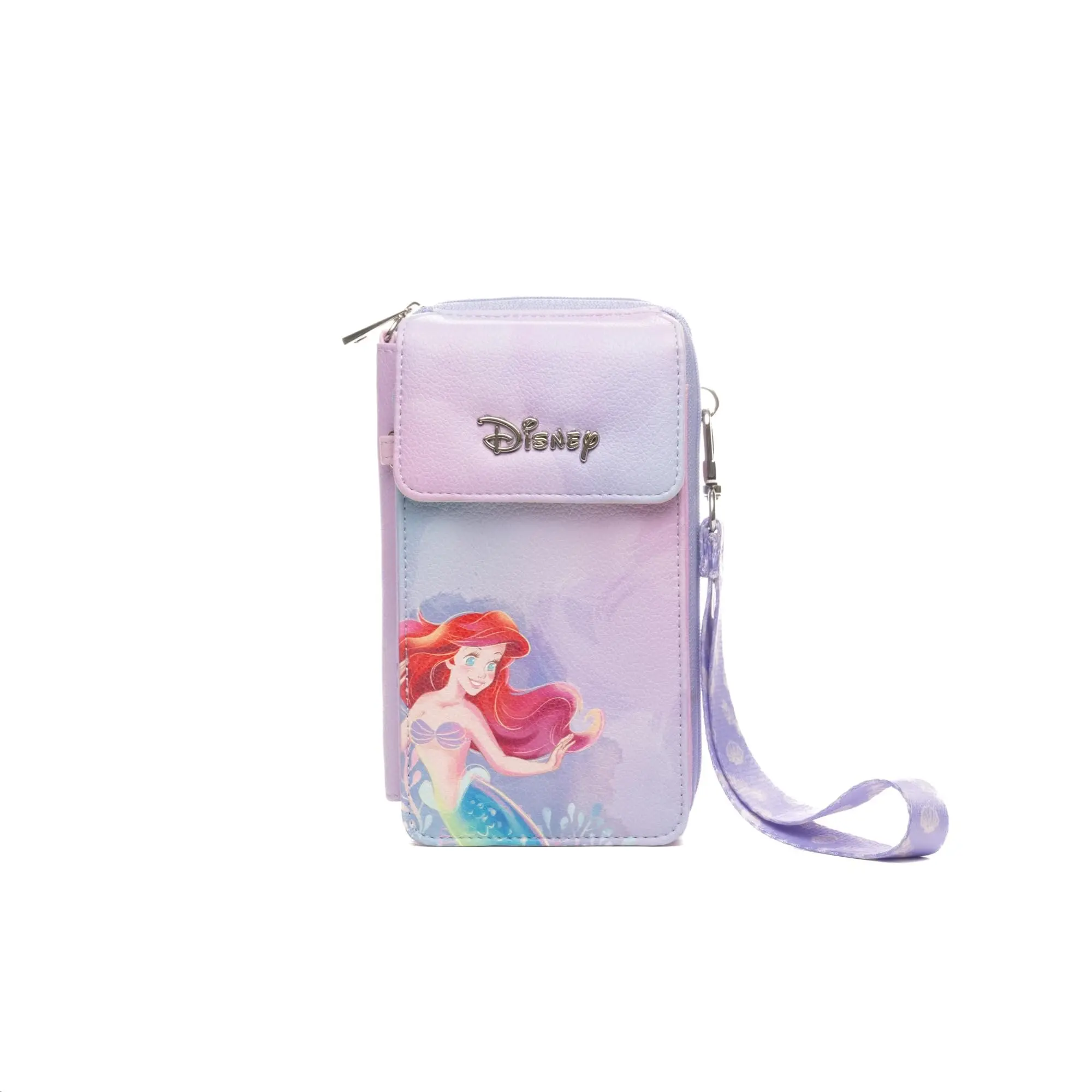 The Little Mermaid Ariel Vegan Leather Wristlet Wallet for Women, Multi-Compartment Design with Adjustable Strap