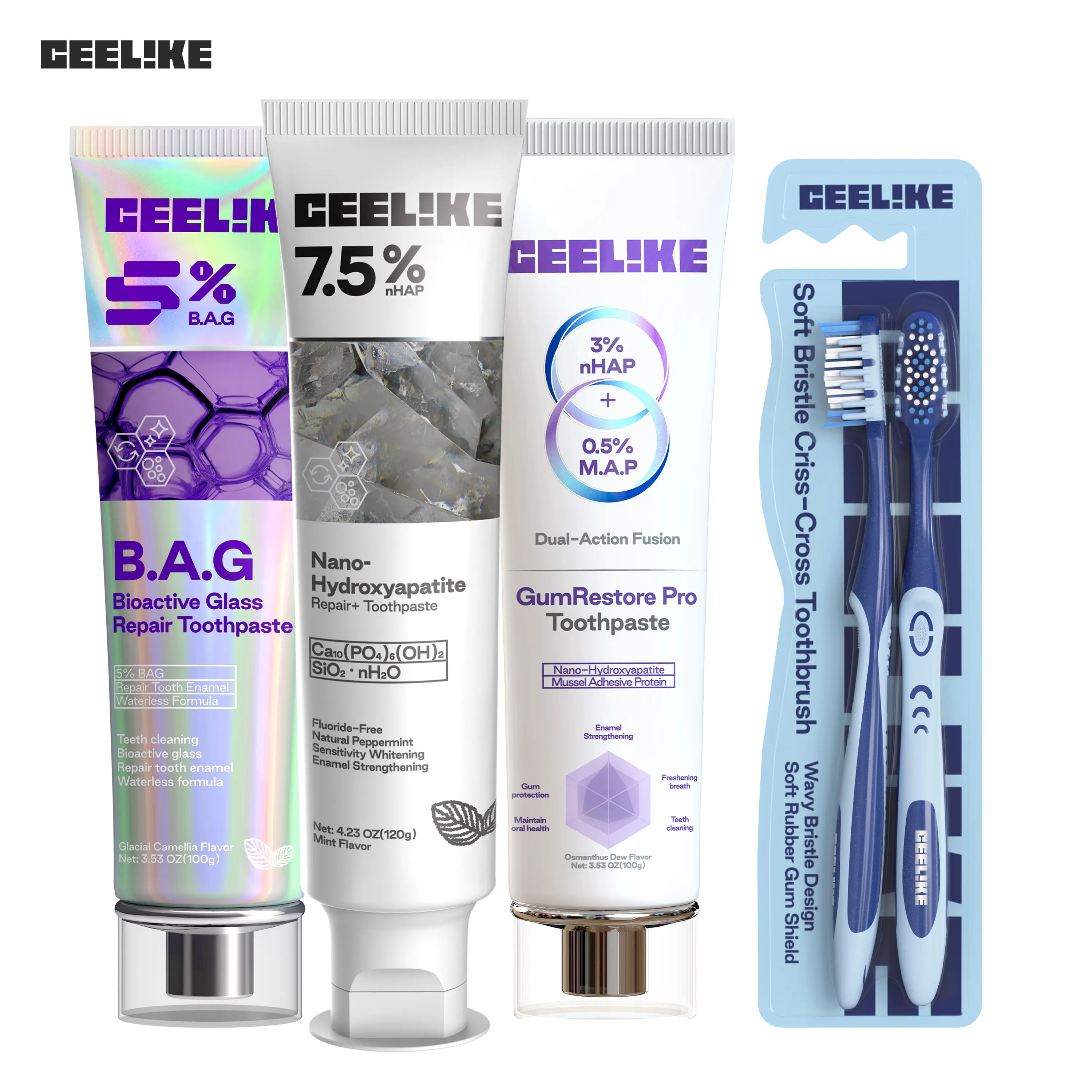 Ceelike Toothpaste & Toothbrush Combo Set, High-Efficiency Cleaning, Essential Oral Care Kit for Family