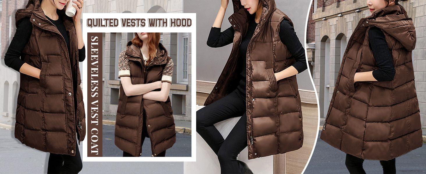 Long Puffer Vest Sleeveless Puffy Jacket with Removable Hood 2025 TikTokShopHolidayHaul Christmas Casual Hooded Puffer Coat Outerwear Vest Gilet 2025 Fall Winter Womenswear Style Tops