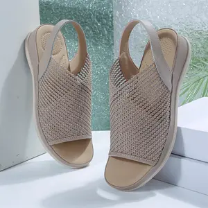 Women's Fashion Peep Toe Wedge Sandals Stretch Knit Slingback Dress Shoes Springfresh