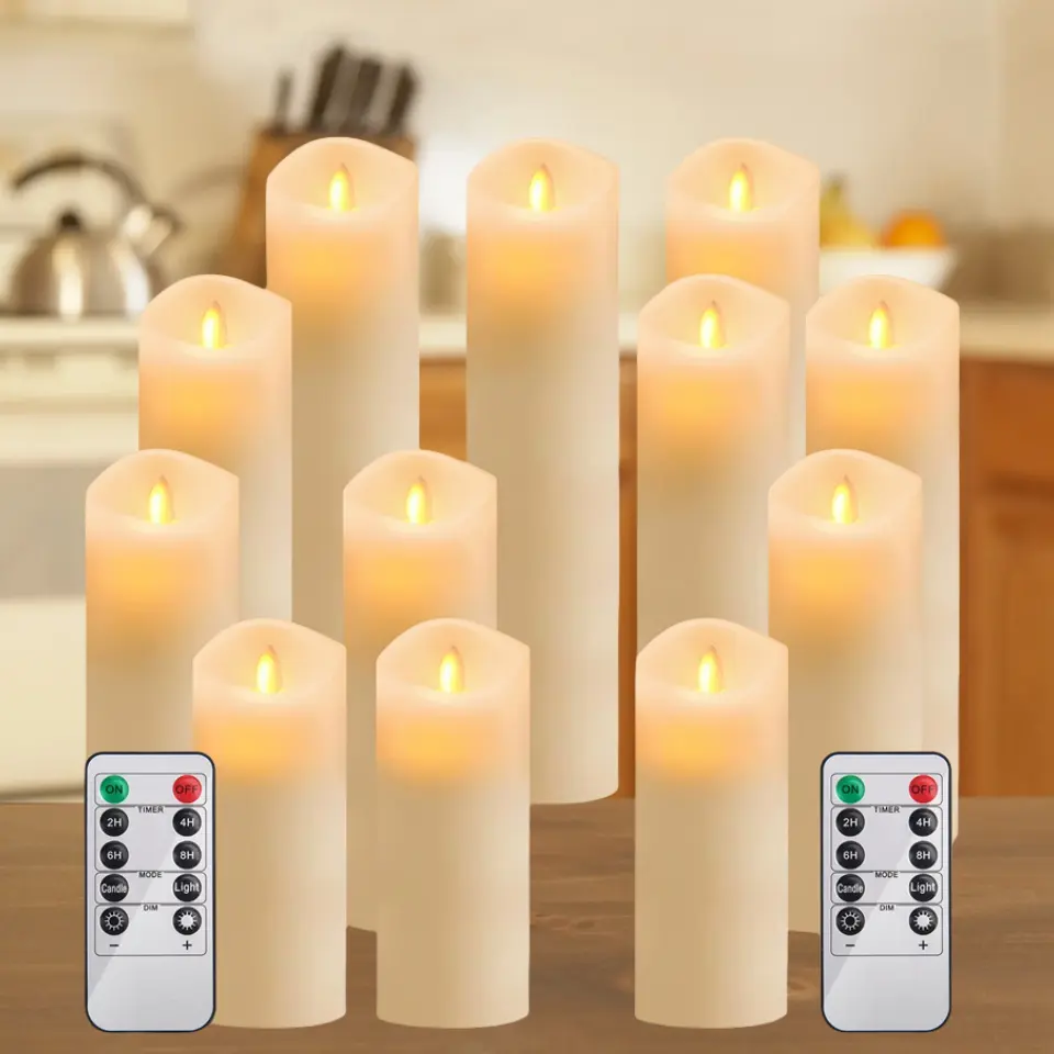 12 indoor and outdoor flameless candle lights, with 2 remote-controlled LED candles, suitable for Halloween wedding holiday lights, home decorations, gift-giving, Christmas, room decoration, Easter, bedroom decoration, and bathroom decoration Dimmable War
