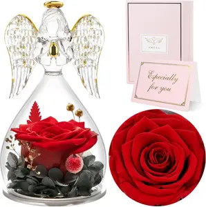 Gifts for Mom Birthday Gifts for Women, Mothers Day Preserved Real Roses in Glass Angel Figurine Forever Flowers for Delivery Prime, Flores Eternas Presents for Grandma Wife Daughter Sister