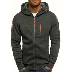 Men'S Heavyweight Hooded Jacket - Full-Zip Front Closure, Hooded Sportswear Coat for Gym, Running, Casual Outfits - Machine Washable Outerwear for Fall/Winter - Available in Black/Gray/Blue/Red/ - Ideal for Everyday & Formal Events, Gym Apparel, Sporty De