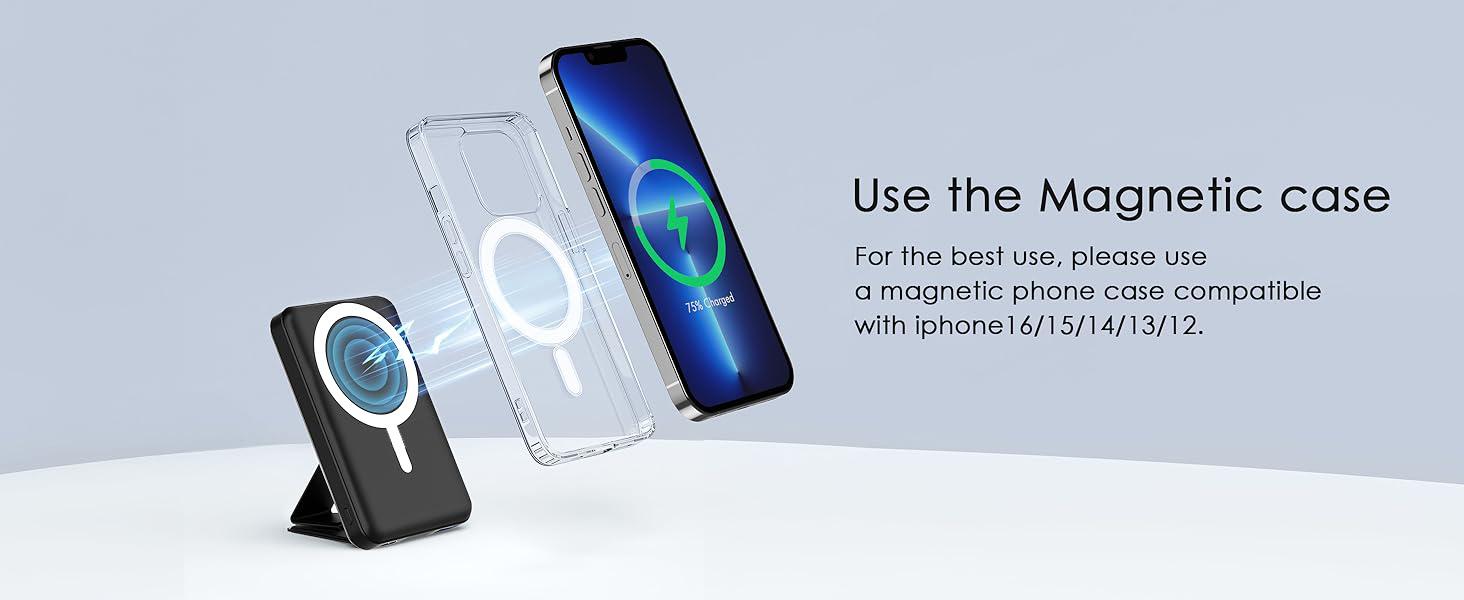 Podoru Wireless Charger with Foldable Stand, 10000mAh for MagSafe Magnetic Portable Battery Pack &USB-C Cable, Compact for iPhone 17/16/15/14/13/12Series Podoru Wireless Charger with Foldable Stand, 10000mAh for MagSafe Magnetic Portable Battery Pack &USB-C Cable, Compact for iPhone 17/16/15/14/13/12Series