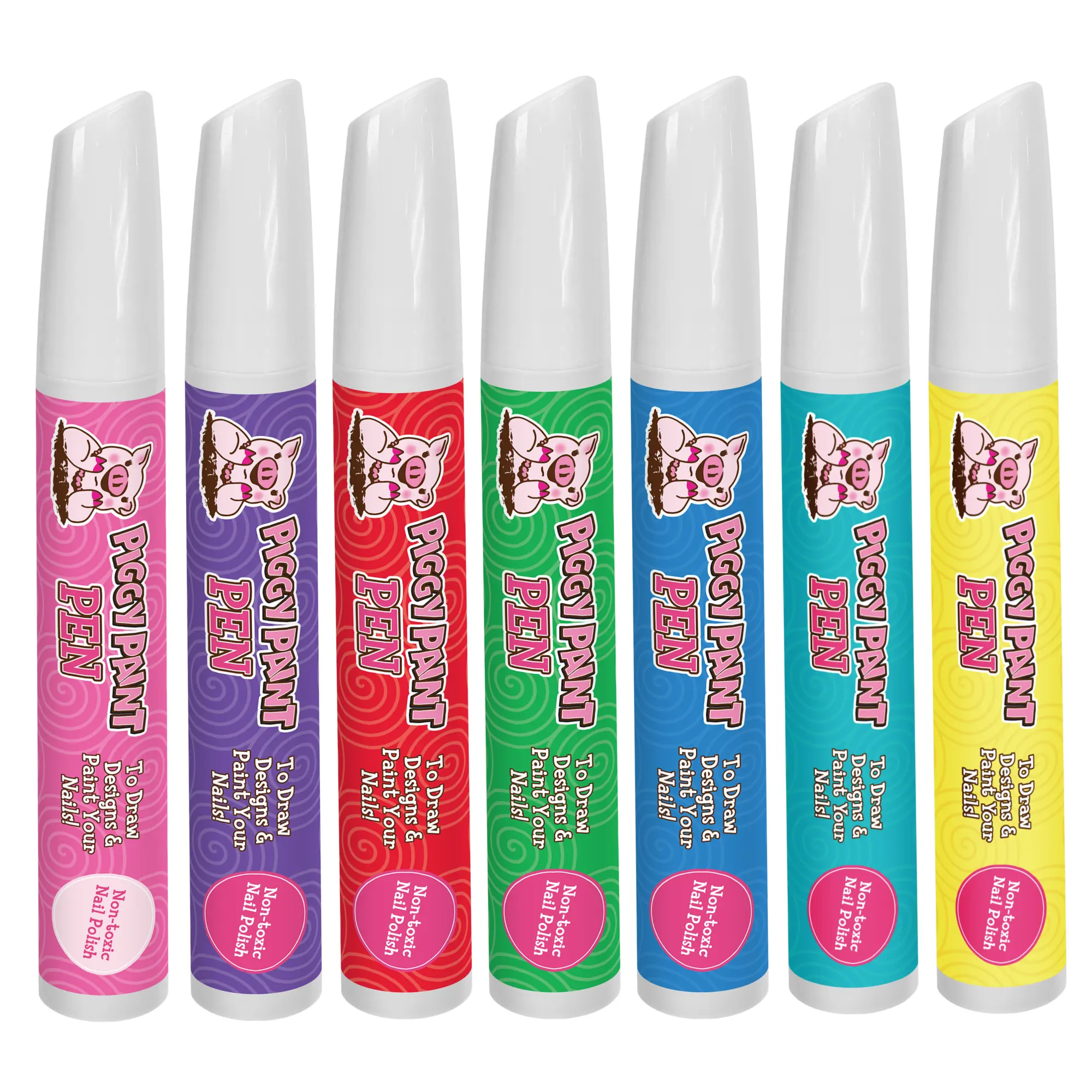 Color Craze 7-pack Piggy Pen Bundle - 7 Fun Nail Pens in Pink, Purple, Red, Green, Blue, Teal and Yellow for Kids Safe Non-Toxic Cruelty-Free Vegan