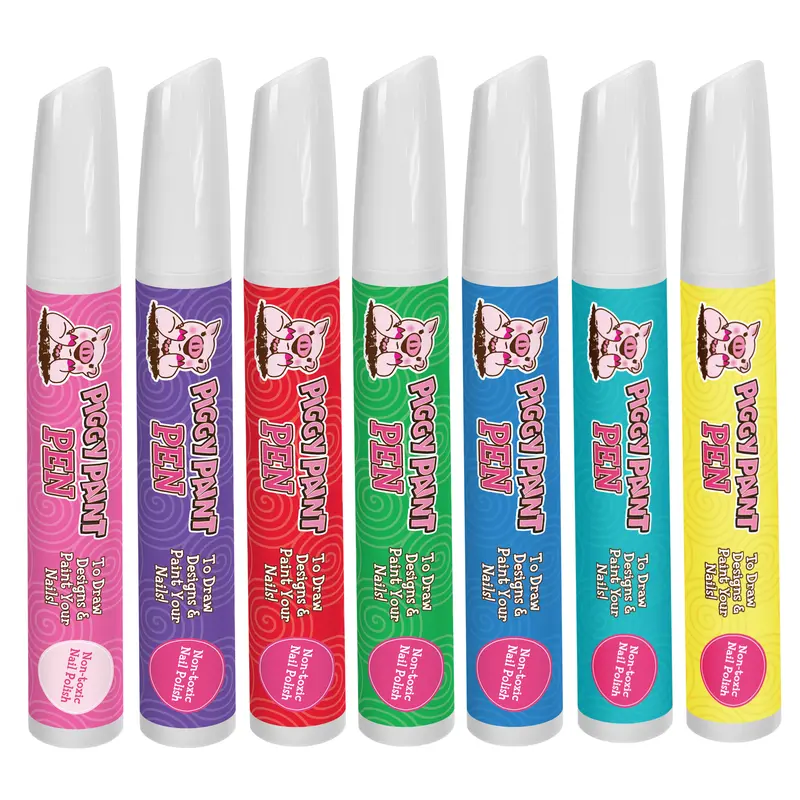 Color Craze 7-Pack Vibrant Rainbow Nail Art Pens - Kid-Friendly, Non-Toxic, Cruelty-Free Vegan, Marker-Like Tip, Nails-Only Use for Any Statement Designs, Creativity (Pink,Purple,Red,Green,Blue,Teal,Yellow) - Shake Well, Matching Shades