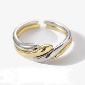 Sterling Silver Two-Tone e Color Detachable Knot Ring Set for Women, 18K Gold & Silver Adjustable Open Rings,Fashion Stackable Minimalist Twist Band Jewelry Anniversary Christmas Gift perfect birthday present