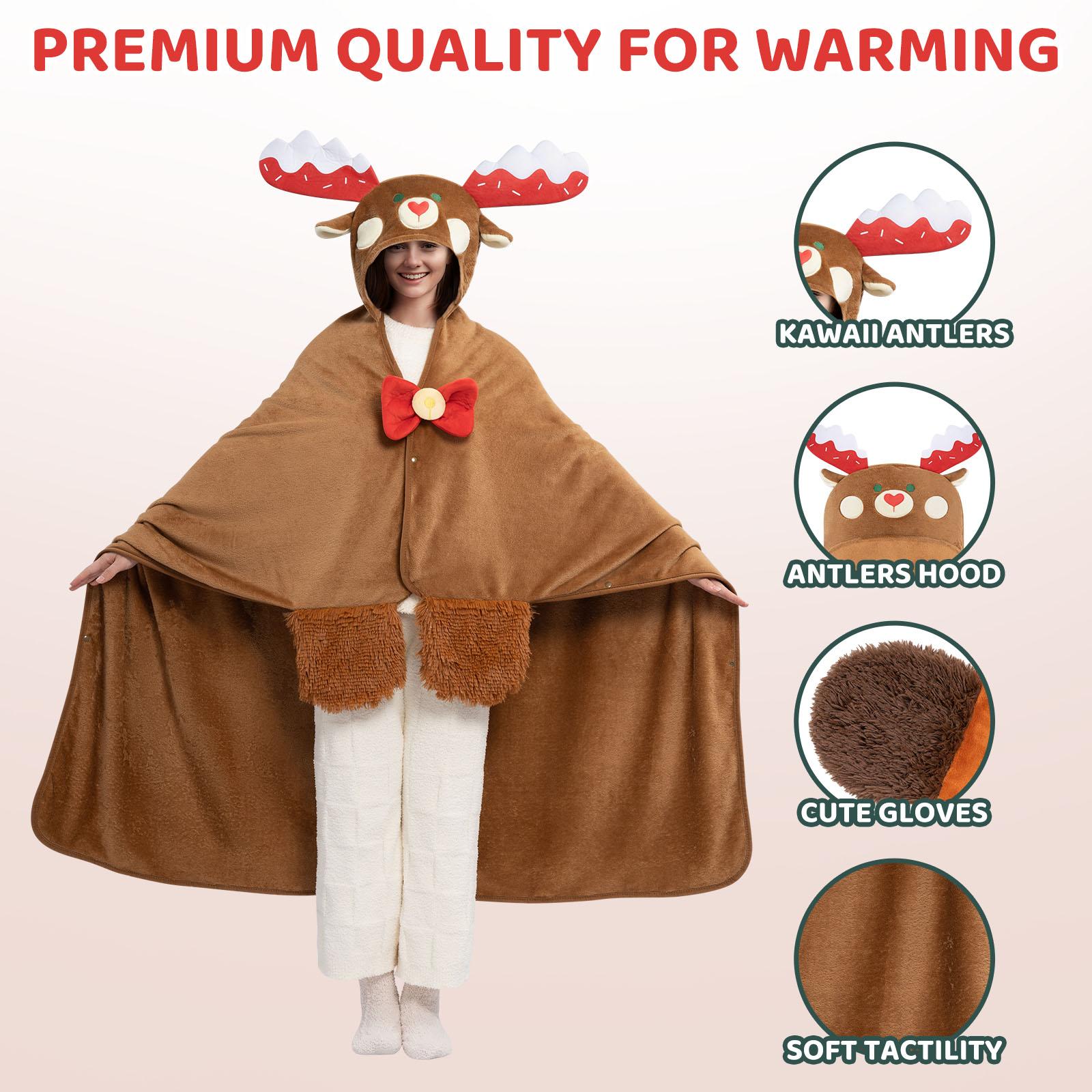 Wearable Hooded Blanket for Adults & Kids, Super Soft Plush Fleece & Sherpa Hoodie Throw Cloak, Cozy Warm Costume-Style Blanket, Multiple Designs
