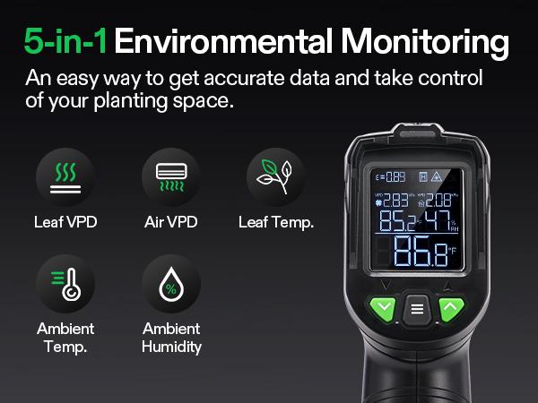 VIVOSUN VPD Thermometer, Handheld Environmental Monitor, Precision Infrared Laser Thermometer Gun with Adjustable Emissivity, Leaf VPD and Temperature Monitoring for Plants, Grow Tents