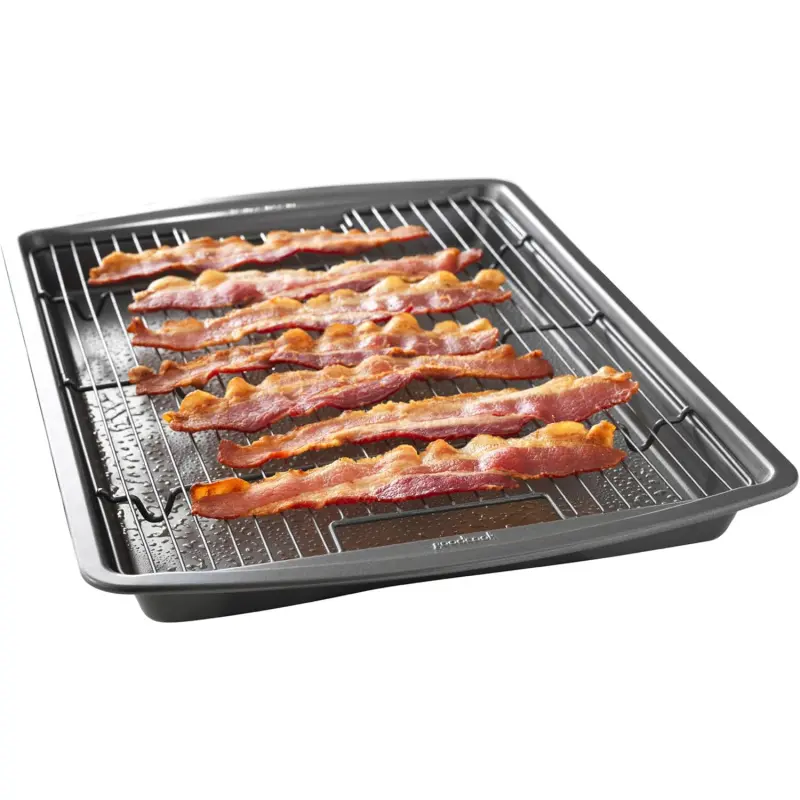 Carbon Steel Baking Tray Set with Raised Wire Rack, 15" x 10.5" Nonstick Crisper Pan for Oven-Baked Foods, Multipurpose & Dishwasher Safe, Everyday Use, Metal, Home Cooking