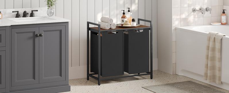 SONGMICS HOME VASAGLE Laundry Sorter with Top Shelf and Pull-Out Bag, Compartment Modern Irregular Laundry Basket Organiser SONGMICS HOME VASAGLE Laundry Sorter with Top Shelf and Pull-Out Bag, Compartment Modern Irregular Laundry Basket Organiser