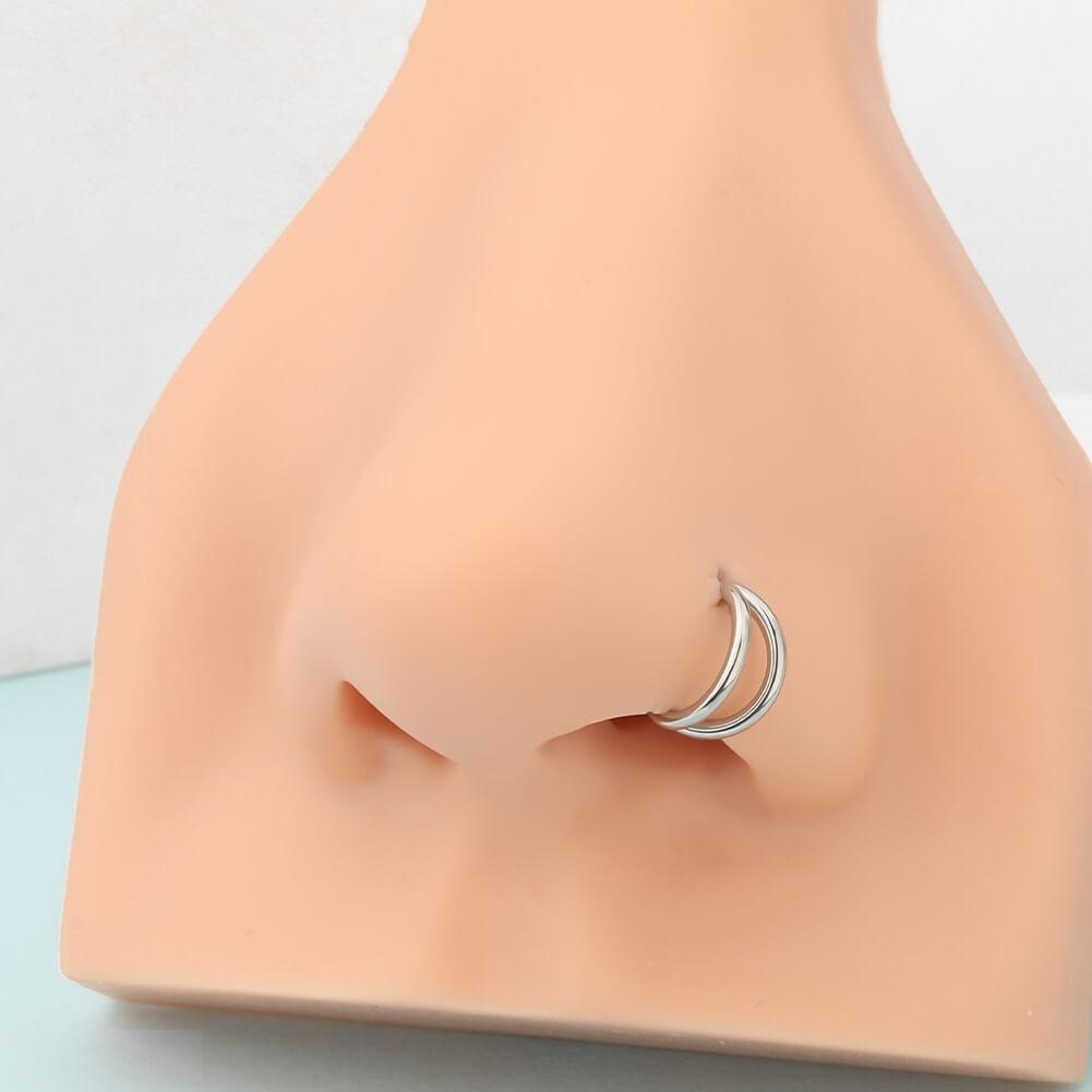 Oufer 20G Double Nose Hoop Hinged Segment Nose Ring Nose Piercings Jewelry