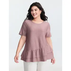 【All-Day Comfort】Bloomchic Textured Ruffled Layered Hem Knit Top