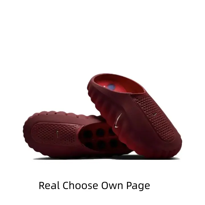 Daily Walking Light Performance Slide Slippers, Solid Wine Red Perforated Insole Multi Vent Groove, Heavy Grip Water-proof Thick Wave Outsole
