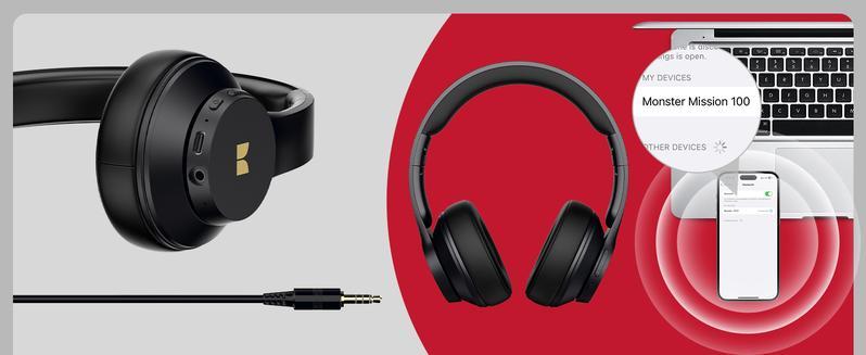 Monster Mission 100 Over-Ear Wireless Bluetooth Headphones – Deep Bass Stereo Sound, Clear Voice & Noise Cancelling Mic, Bluetooth 5.4 Foldable Headset with 40H Playtime, Comfortable Over-Ear Design for Travel, Work, PC, Laptop & Phone