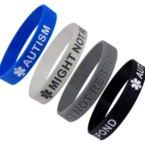 "AUTISM - MIGHT NOT RESPOND" Medical Alert ID Adult Size Silicone Bracelet Wristbands