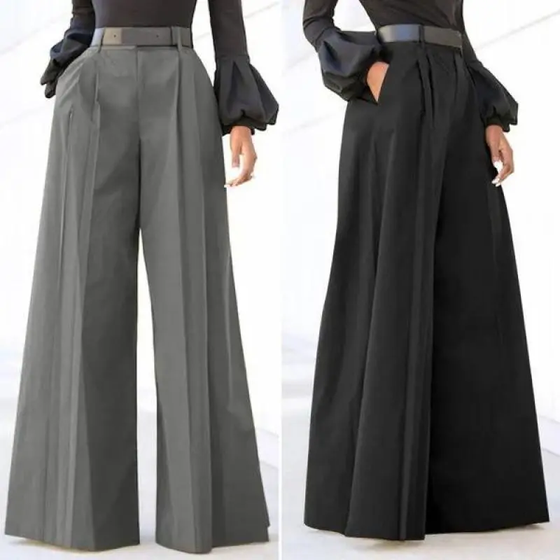 Women's Flared High Waist Pants, Elegant Relaxed Fit Long Wide Leg Trousers for Parties and Formal Events, Relaxed Wide Leg Pants, Wide Leg High Waist Pants, Loose Fit Wide-Leg Pants