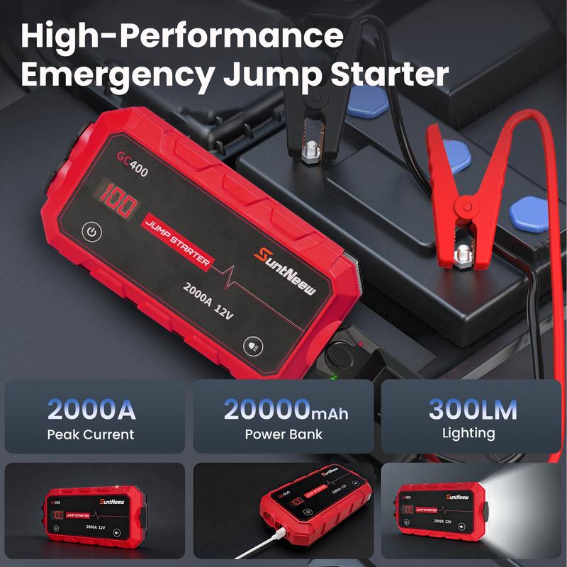 SuntNeew GC400 20000mAh Winter Savior Car Jump Starter Jumper Box Booster Power Bank Battery Charger High Capacity Portable & Versatile for Car Battery Emergency Light Charging Compact