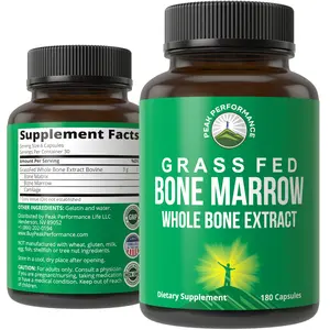 Peak Performance Grass Fed Bone Marrow - Whole Bone Extract Supplement 180 Capsules. Superfood Pills Rich in Collagen, Vitamins, and Amino Acids. from Matrix, Marrow, Cartilage. Ancestral Tablets