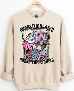 Trendy Overstimulated Under Caffeinated Graphic Top Trendy Overstimulated Under Caffeinated Graphic Top
