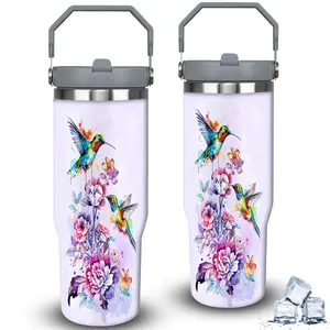 1pc 30oz Watercolor Hummingbird and Floral Tumbler with Lid, Insulated Travel Mug, Gift for Women Men, Ideal for Halloween, Independence Day, Memorial Birthday Gift, Coffee Cup, weird stuff