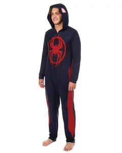 Marvel Spider-Man Miles Morales Union Suit Adult One Piece Hooded Pajamas