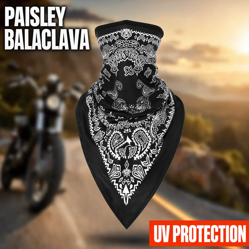 Unisex Paisley Print Pullover Motorcycle Balaclava🧕24x52cm Fade‑Resistant Thermal Transfer Print|Quick‑Dry Breathable Windproof UV‑Shield Polyester Neck Gaiter for Motorcycle & Cycling