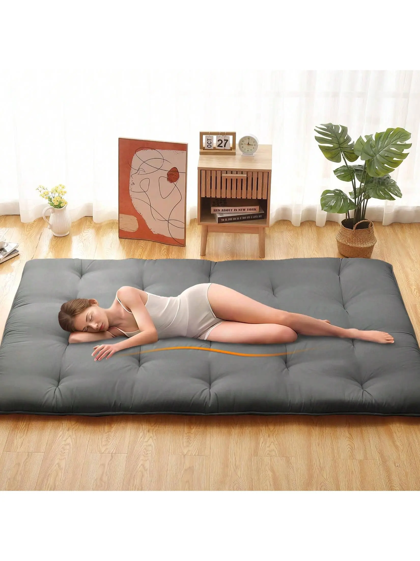 【Christmas Gift】Japanese Futon Floor Mattress, Twin Size Futon Mattress Foldable Floor Bed Mattress, Roll Up Portable Sleeping Floor Mattress, Tatami Mat Kids Floor Play Mat Memory Foam Linen