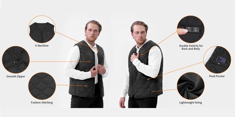 Rrtizan 2025 Unisex Heated Vest - Three-Level Temp Control, Heating Sheets, 10000mAh Battery, Ideal for Winter Sports, Skiing, Hunting, Daily Commute, Valentine's Day, Father's Day, Christmas Gift - Lightweight Heated Jacket