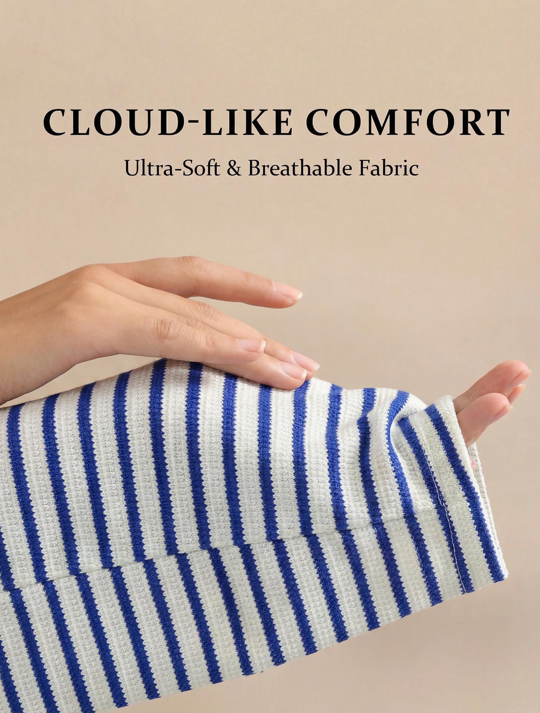 KatchMe Women's Casual Color Matching Stripe Long Sleeve Top & Wide Leg Trousers Co-ord, Soft V-Neck Loose Two Piece Outfits, Comfortable Womenswear