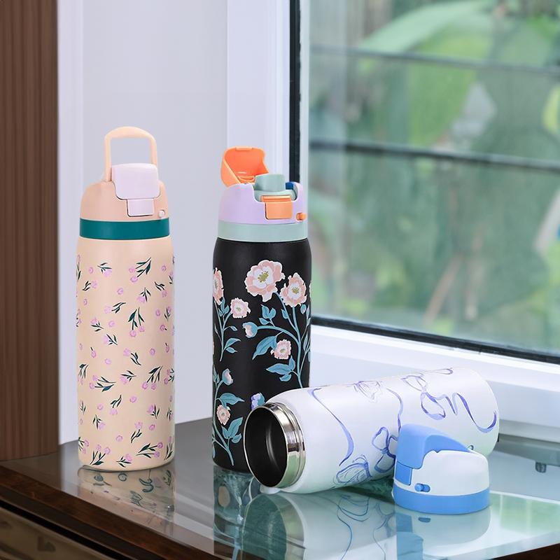 Fashionable Stainless Steel Insulated Bottle with Cartoon Patterns, Large-Capacity Jump Cup, Ideal for Outdoor Sports. Thermal Metal Insulation Flask Drinkware Glass