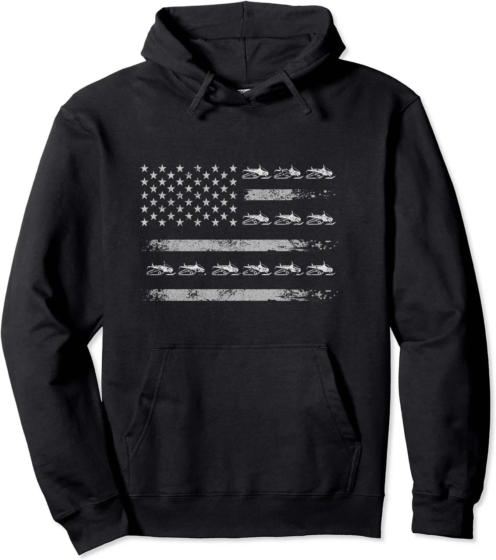 Snowmobile Sledding Winter Snow - US Flag Snowmobiling Pullover Hoodie