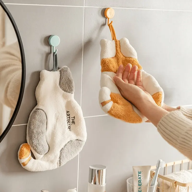 1pc, Cat Hand Towel Hanging Hand Towel, Coral Velvet Hand Towel, Household Kitchen Bathroom Dual-use Hanging Hand Towel