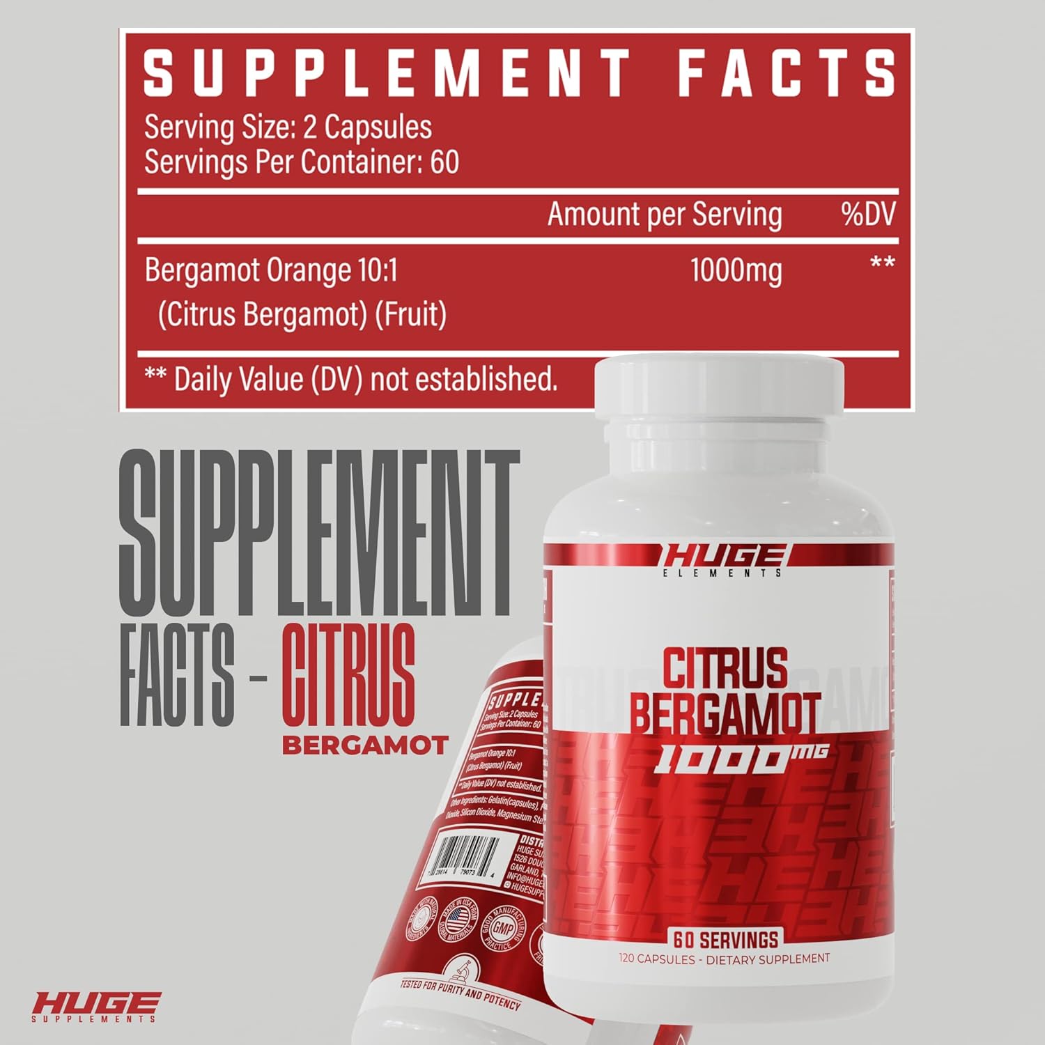 Huge Supplements Citrus Bergamot 1000mg (60 Servings)