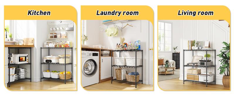 Raybee 3-Tier Adjustable Metal Wire Storage Shelves,Corner Shelf Storage Shelving Organizer Units for Kitchen & Garage,23.6''L×13.8''W×30''H,Standing Shelf Units