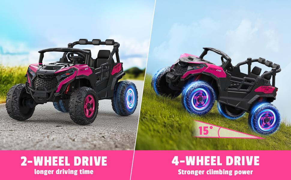 ANPABO 24V 2-Seater Kids Ride-On Truck 4WD/2WD Remote Control Rainbow LED Lights Bluetooth 4 X 200W Engines EVA Tires High Chassis Safety Toddler Music Player