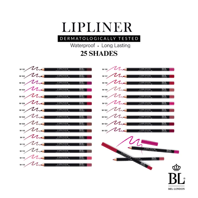BEL London Waterproof Lip Liner Pencil – 25 Shades, Smudge-Proof, Long-Lasting, Soft & Blendable