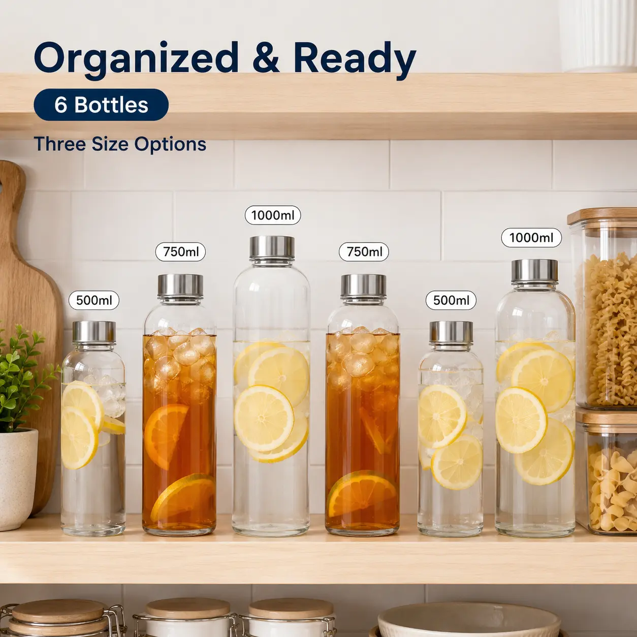 (Set of 3)Glass Water Bottles with Stainless Steel Cap 25 oz & 33 oz Clear Juice Bottles 100% Leak Proof Reusable BPA-Free for Juicing Refrigerator Storage On-the-Go Hydration - Drinkware Washable Bottled Portable t leakproof travel mug