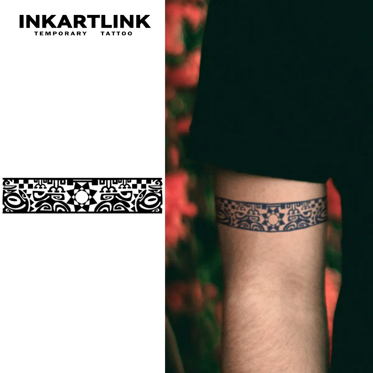 INKARTLINK 2-Sheet Ethnic Polynesian Tribal Armband Temporary Tattoos, Maori Totem Fake Stickers, Waterproof Geometric Art Arm Sleeve Body Art for Men, Single Item Arm Sleeve Tattoos