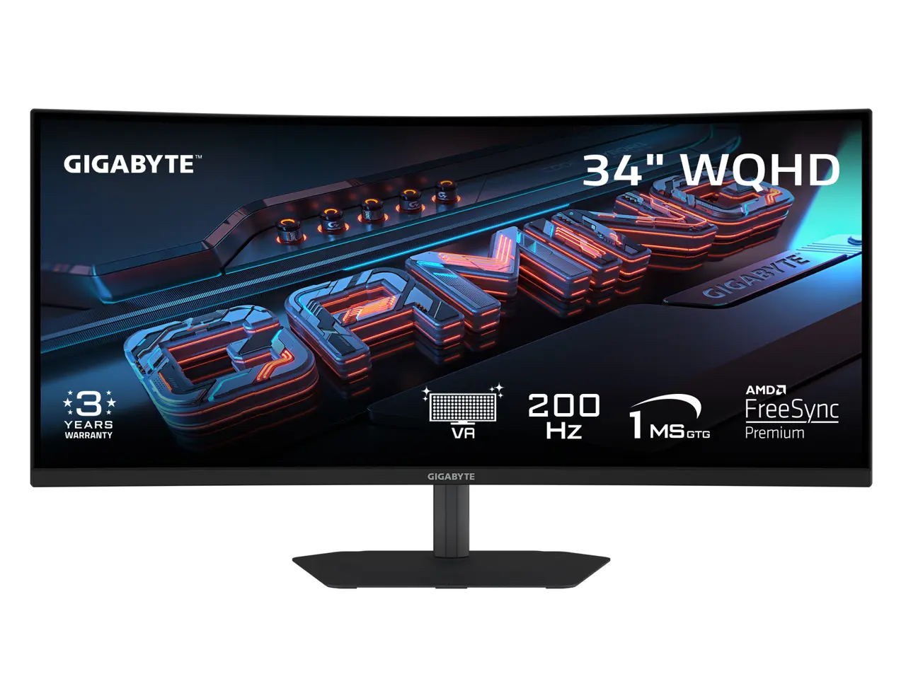 GIGABYTE 34 inch QHD 2K 1440P 200Hz AMD FreeSync Premium HDR400 Built-in Speakers Curved Gaming Computer Monitor with Height Adjustable & Tilt Stand G34WQC2
