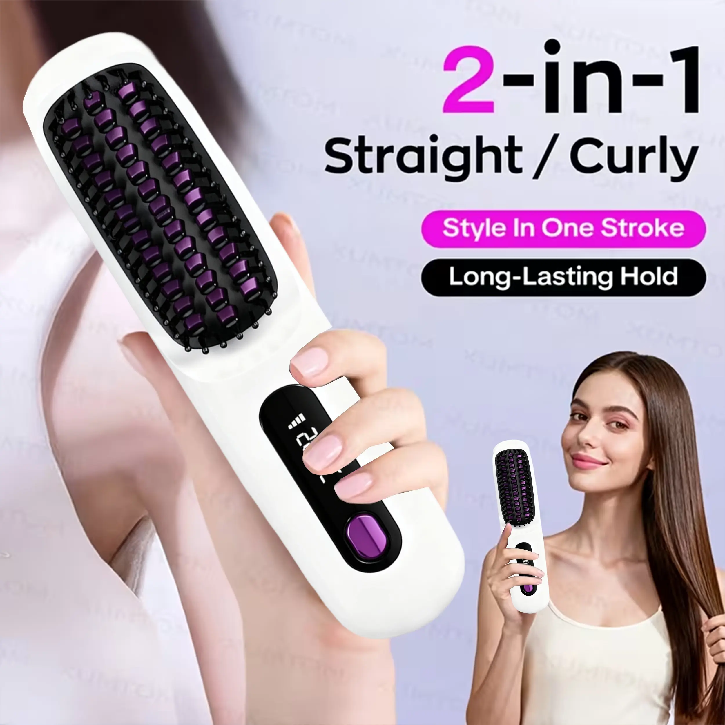 Battery Powered Portable Wireless Hair Straightening Comb - USB Charging, 3-Speed Temp Control, Negative Ion Tech, Anti-Scald, Long-Lasting Luster, LED Display, Lightweight, W/ Comb & Clip - Ideal for Travel, Straightening Curly Hair, Frizz, All Hair Type