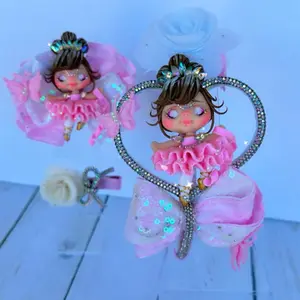 Handmade Princess Doll Hair Bow Clip – Glitter Pink Boutique Hair Accessory for Girls | Cute Princess Bow