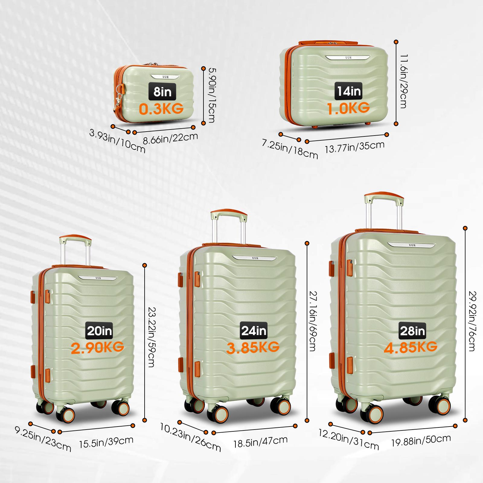 UUH luggage sets(3pcs/4pcs/6pcs/7pcs/8pcs/9pcs) with TSA Locks - suitcase for travel, Hardshell Luggage TSA Lock Spinner Wheels Hardshell Lightweight
