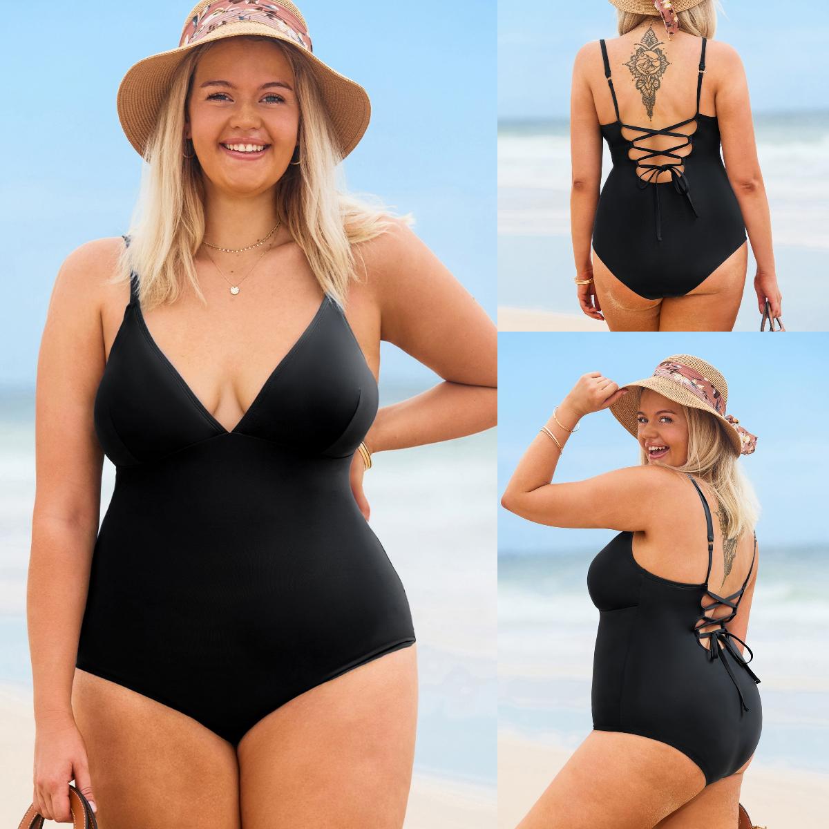 CUPSHE One-Piece Swimsuit: Plunging V Neck Sculpting Tummy Control Bathing Suit swimwear with Adjustable Lace-Up Back (Size XS-3XL) SpringStatements