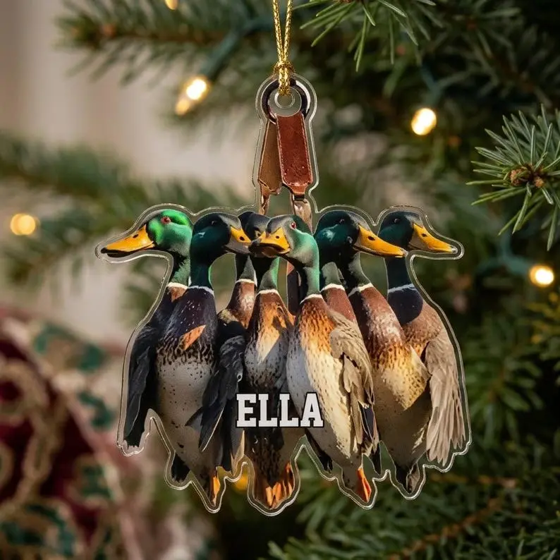 Personalized Duck Hunting 2D Acrylic Christmas Ornament, Custom Mallard Hunter Keepsake Gift