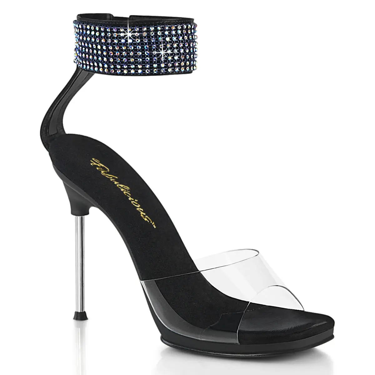 Women's High Heeled Sandals with 4.5" Stiletto Heel, Elegant Rhinestone Embellished Wide Ankle Strap and Back Zip, Fashionable Footwear for Formal Parties