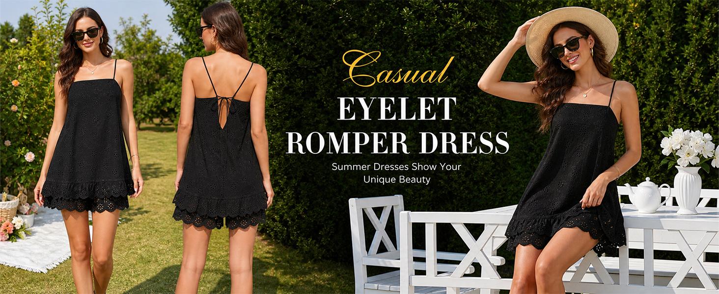 Women's ruffle hem spaghetti strap romper dress